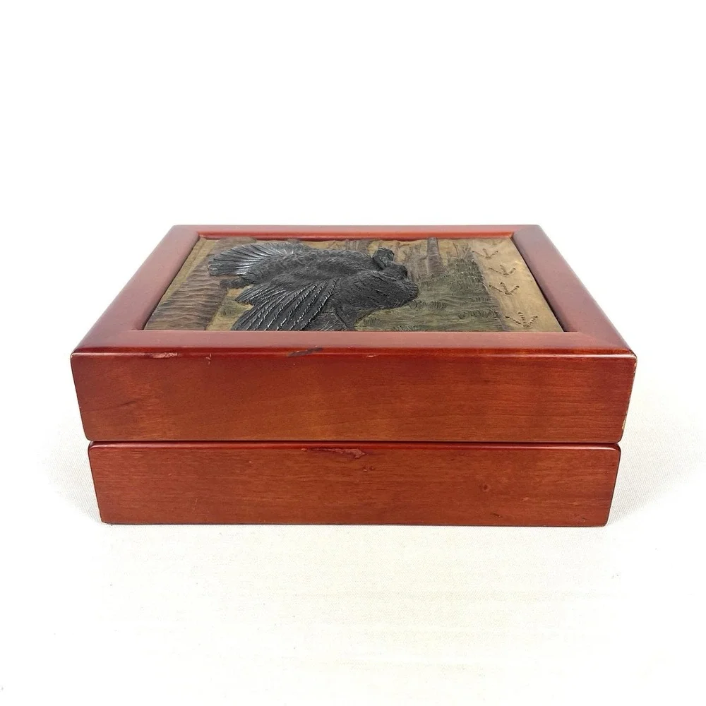 Vintage‎ Wild Turkey Call Jewelry Trinket Box Cherry Wood 3D Hunting Decor